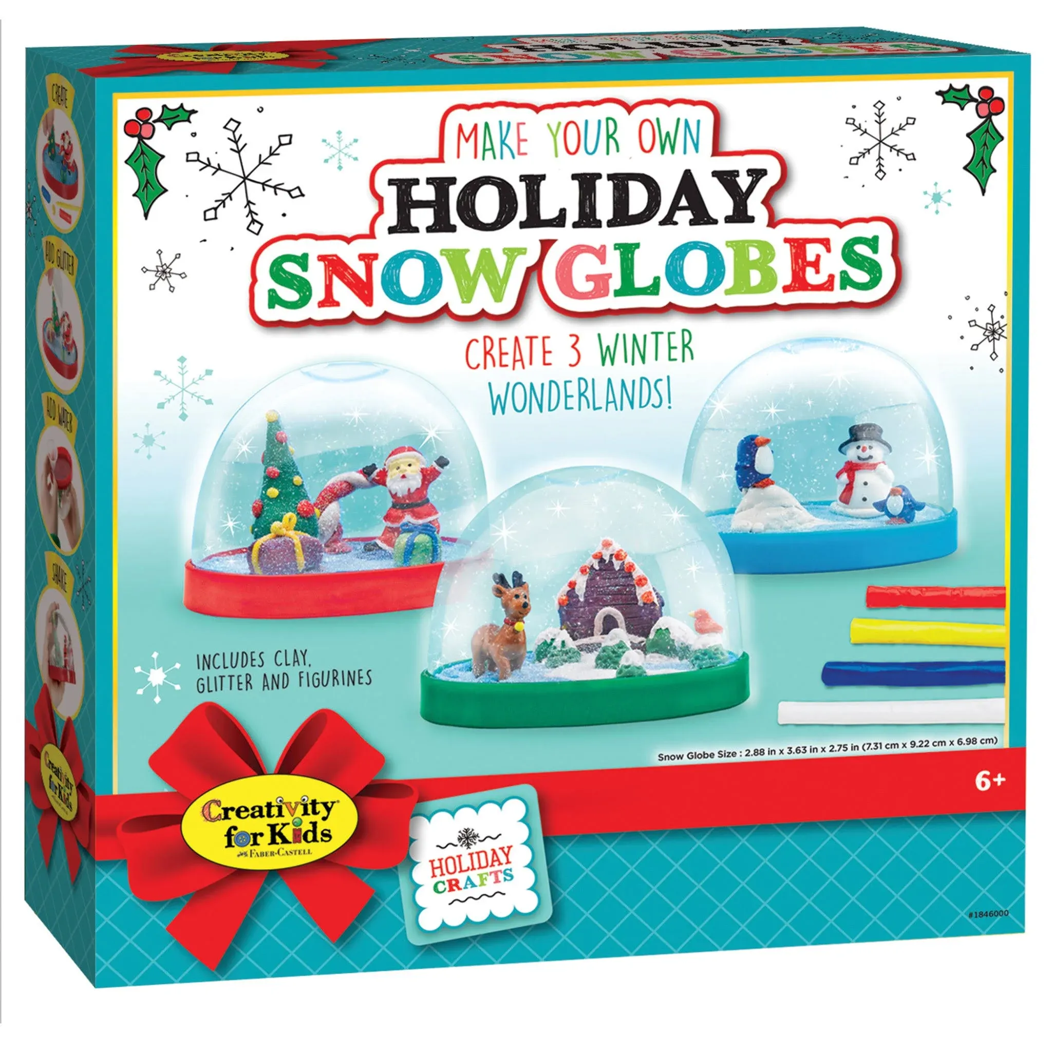 Creativity for Kids Make Your Own Holiday Snow Globes - Holiday Crafts for Kids, Create 3 DIY Snow Globes, Christmas Activities for Kids Ages 6-8+