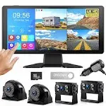 DVKNM 4K RV Backup Camera System 10.36&#034; Quad Split Touch Screen Monitor