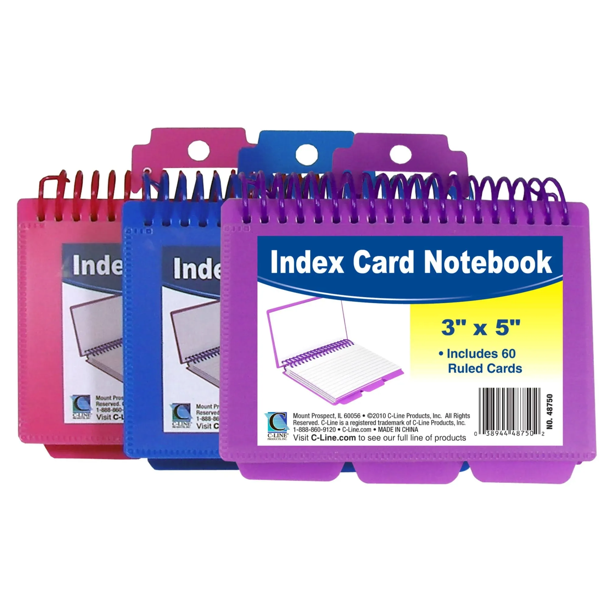 C-Line Spiral Bound Index Card Notebook with Tabs, 1 Notebook (Color May Vary) - Spiral Bound - 3" x 6" - Assorted Paper - Clear Cover - Repositionable Divider, Perforated, Index Sheet, Portable - 1 Each