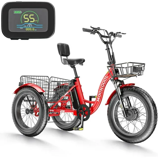 MOONCOOL 24"/26" 7 Speed Electric Tricycle, 350W 36V Electric Trike Motorized Three Wheel Electric Bicycle for Adults with Large Basket