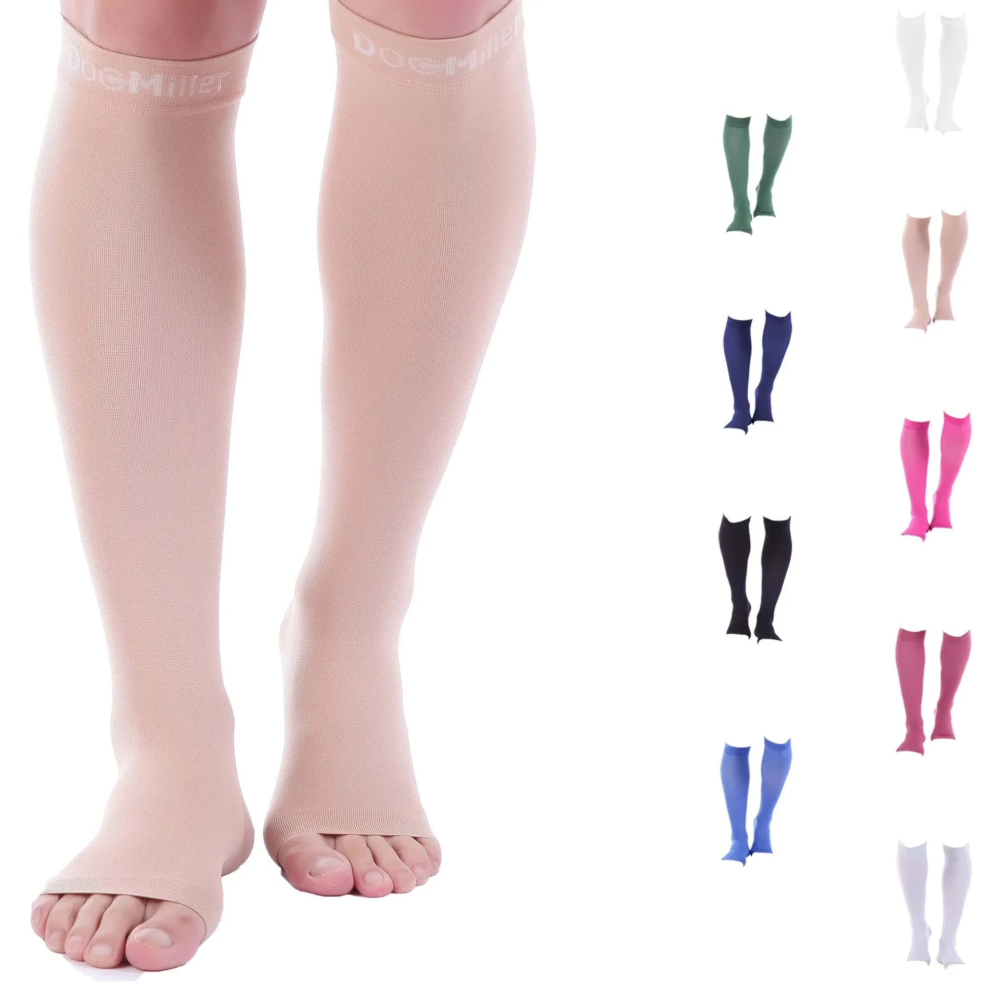 Doc Miller Open Toe Compression Socks 1 Pair 20-30mmHg Support Circulation Recovery Shin Splints Varicose Veins