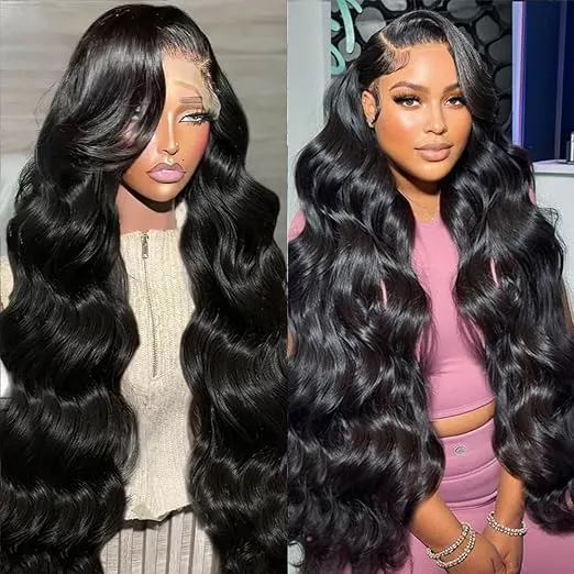 LHENDS 28 inch 13x6 Body Wave Lace Front Wigs Human Hair Pre Plucked Glueless Wigs Human Hair 180% Density Body Wave 13x6 HD Transparent Frontal