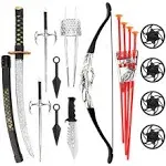 Liberty Imports Ninja Warrior Bow and Arrow Archery Set with Katana Sword, Sai, Melee Toy Weapons for Kids Pretend Role Play Equipment, Cosplay, Costume Accessories