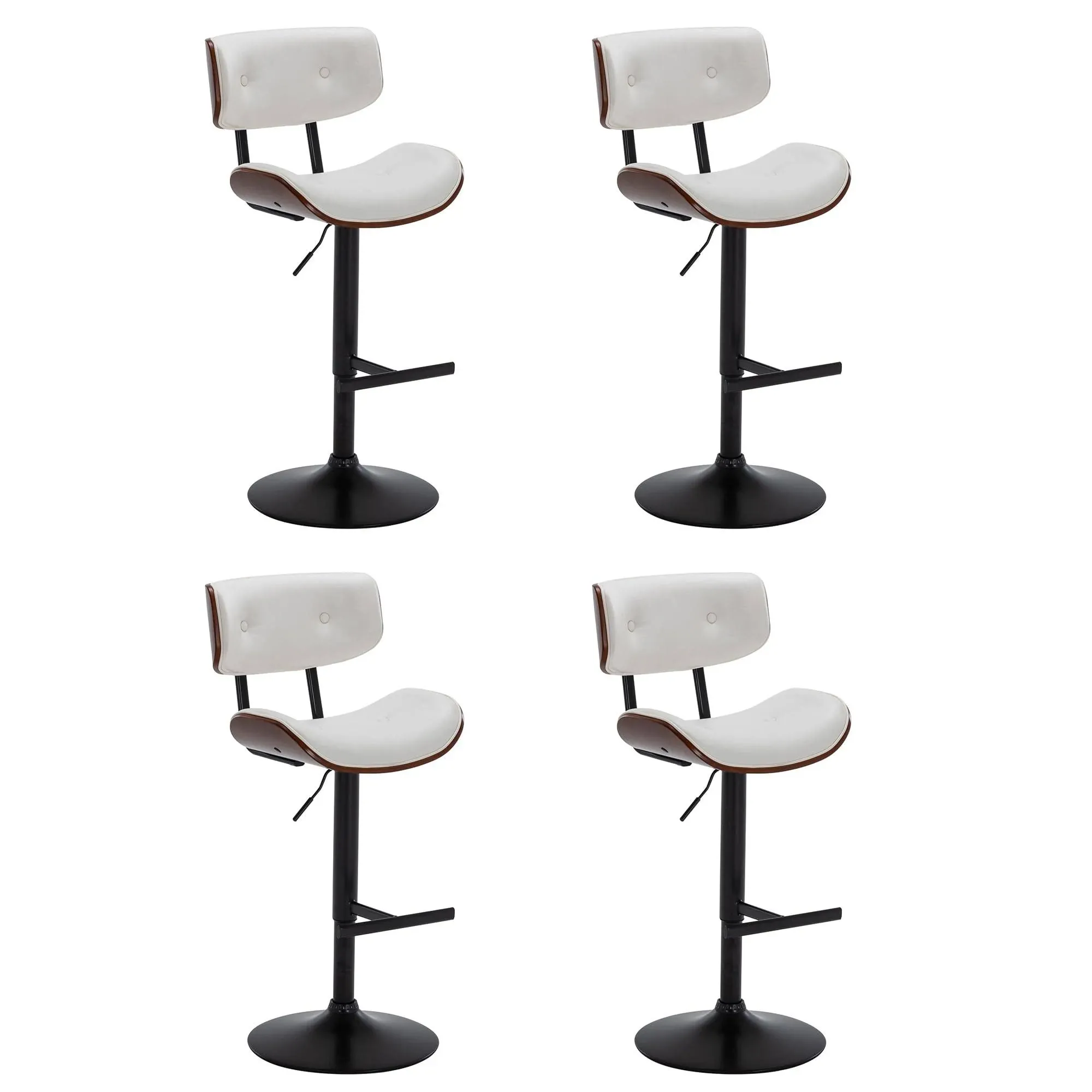 Belleze Set of (4) Walnut Bentwood Tufted Upholstered Adjustable Height Swivel ...