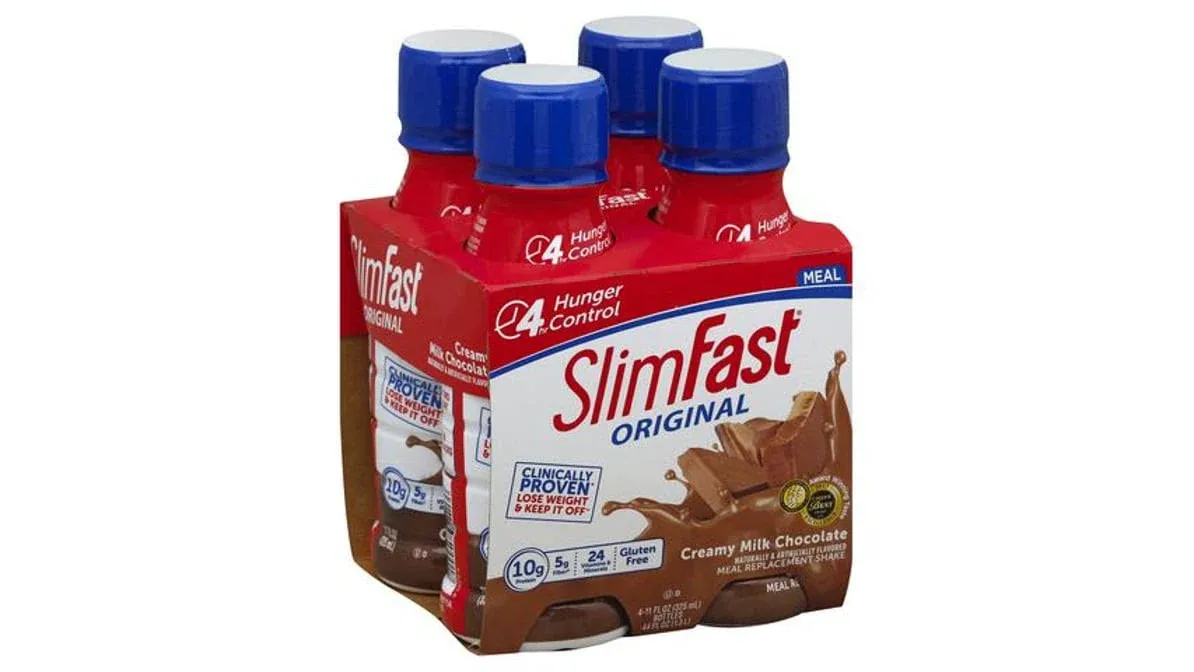 SlimFast Meal Replacement Shake, Original, Creamy Milk Chocolate - 4 pack, 11 oz bottles