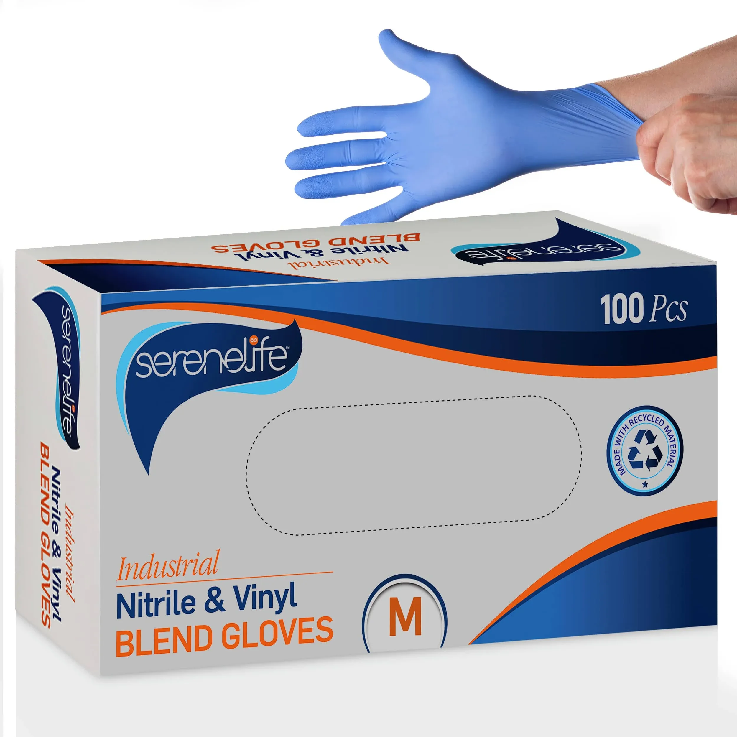 SereneLife SLGLVNIT100MD 100 Pcs Nitrile and Vinyl Blend Disposable Gloves