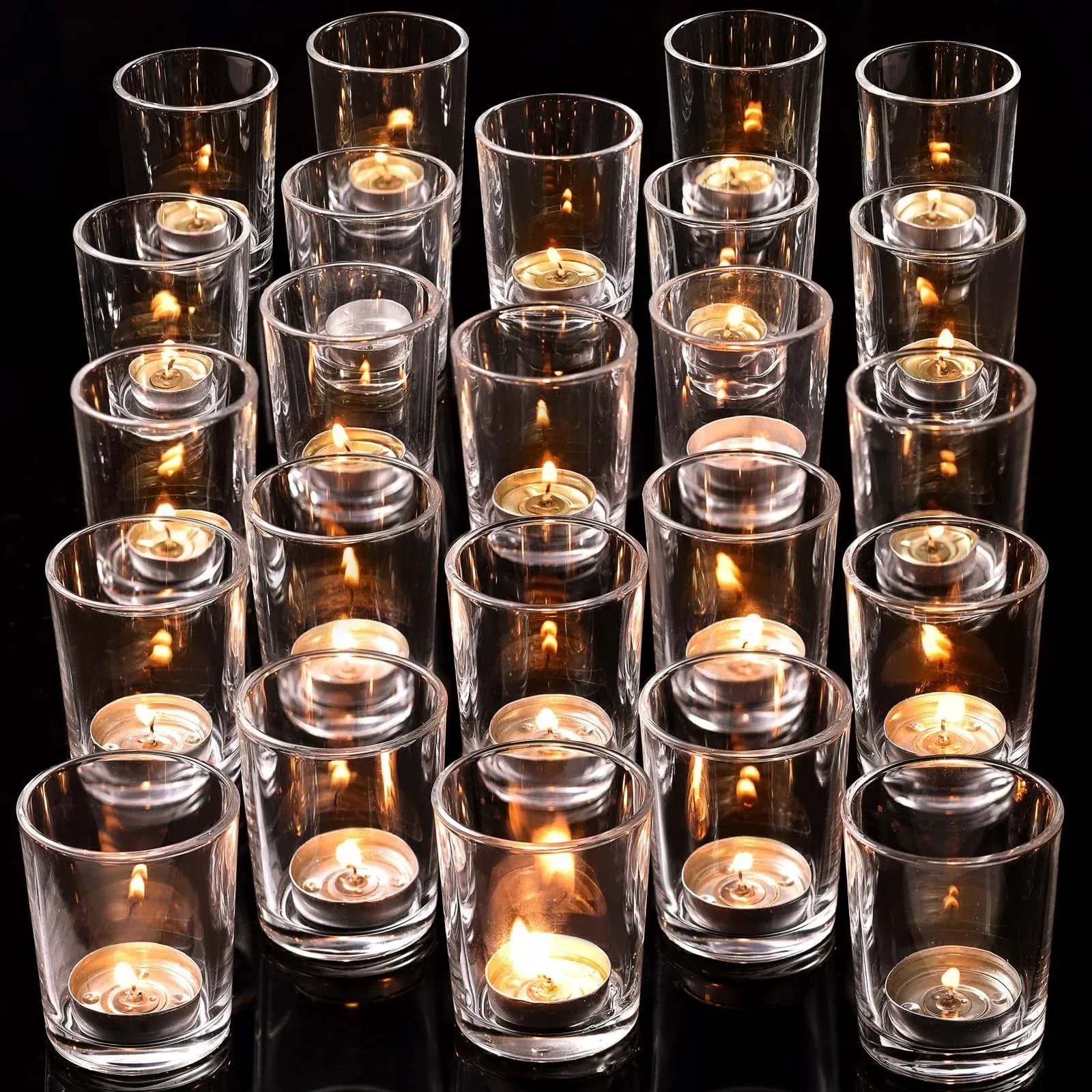 24Pcs Clear Votive Candle Holders- Clear Tea Lights Candle Holder, Glass Cand...