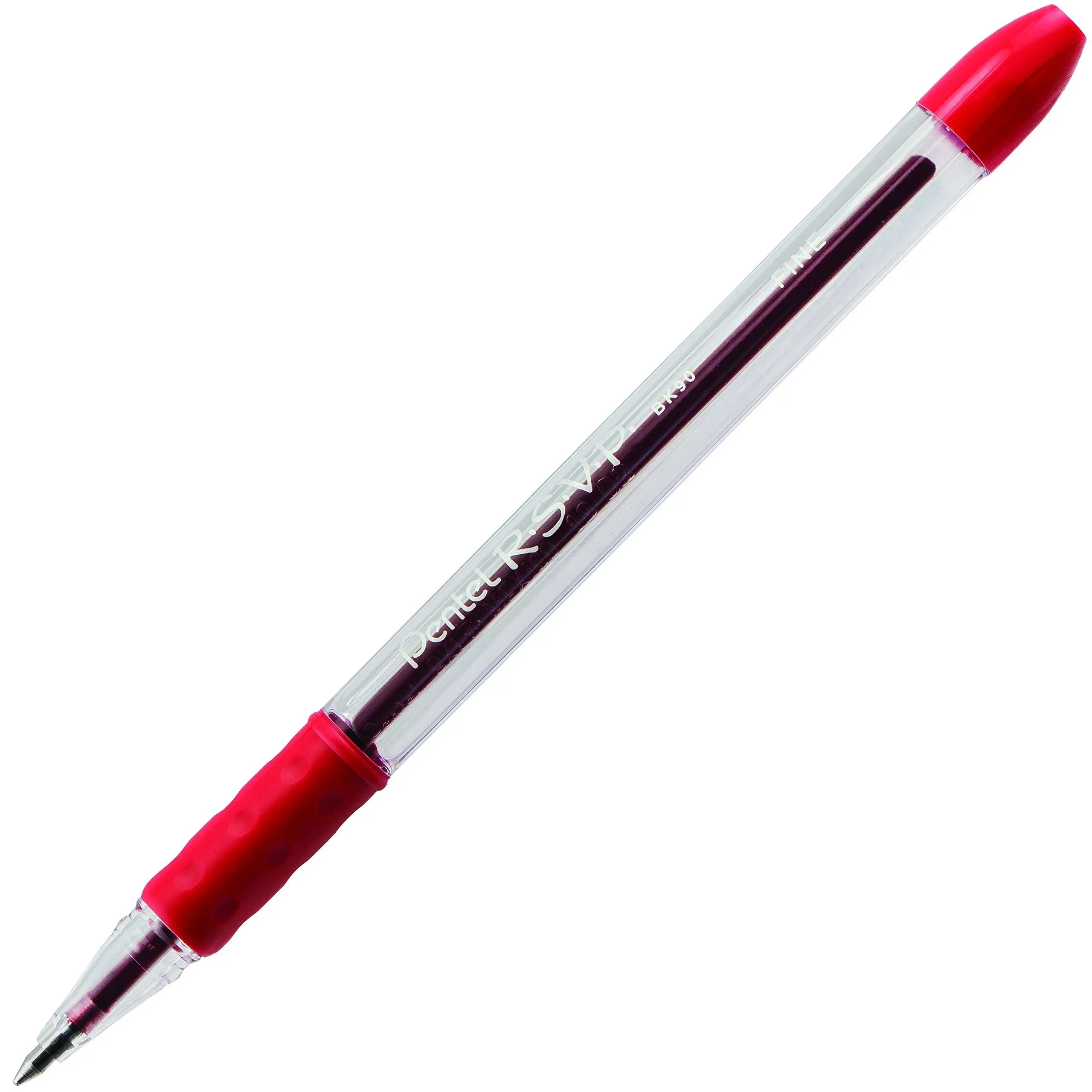 Pentel BK90B R.S.V.P. Ballpoint Pen Translucent Barrel Red Ink Fine PT