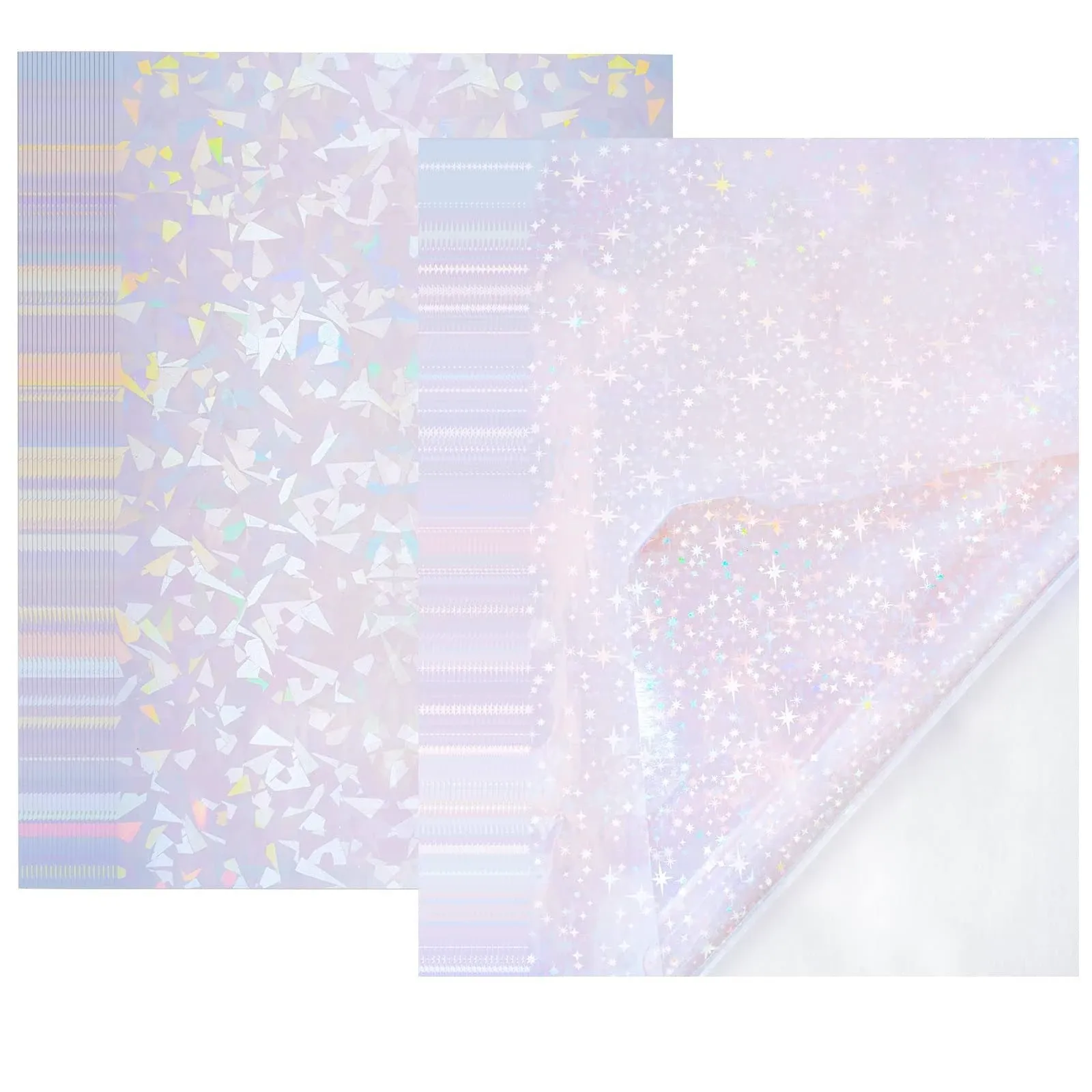 2 Types Transparent Holographic Overlay Lamination Vinyl A4 Size Self-Adhesive Laminate Waterproof Vinyl Sticker Paper, 20 Sheets 8.25 x 11.7 Inches