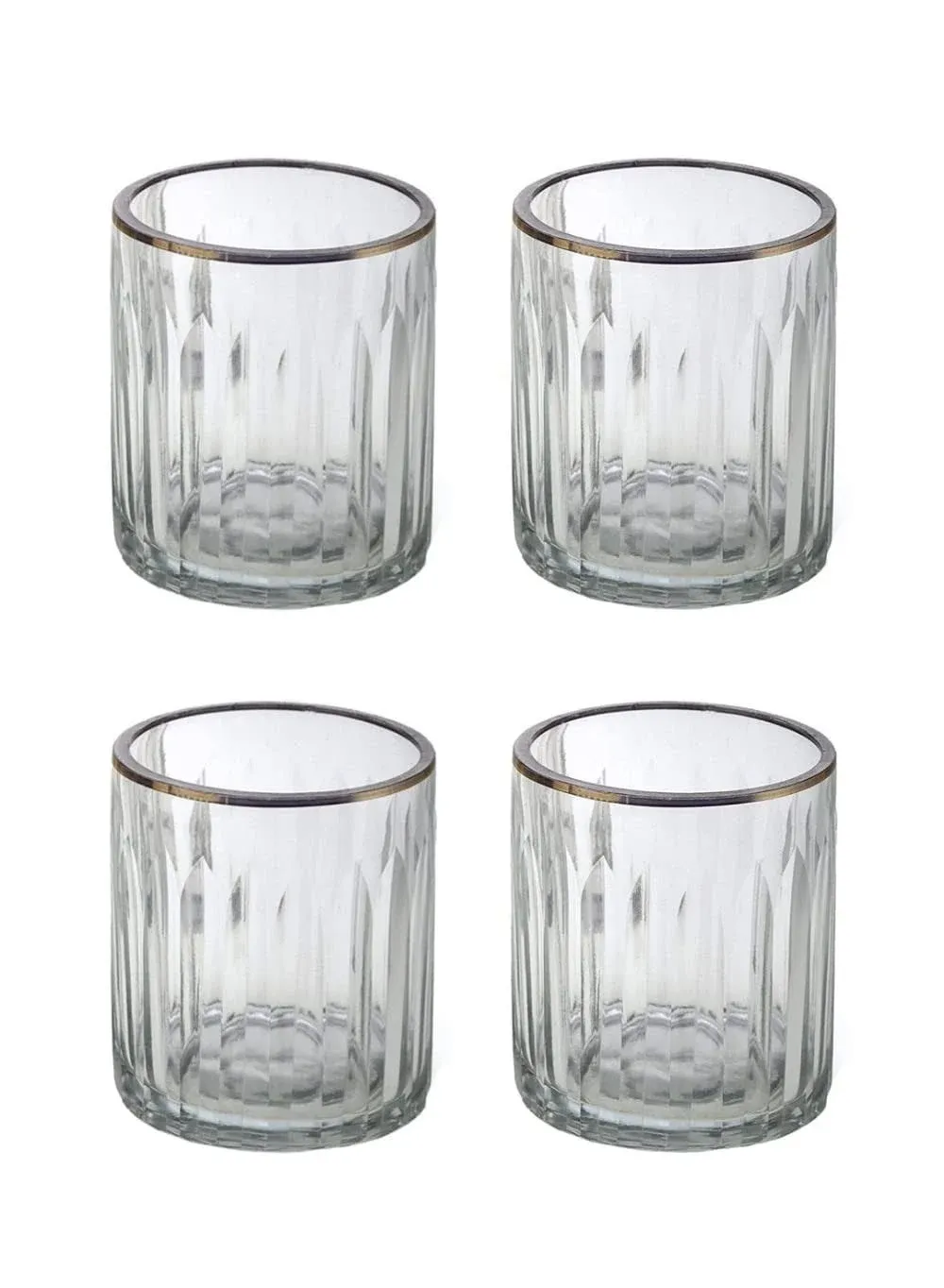 Serene Spaces Living Set of 4 Etched Stripes Glass Votive Holders with Gold Rim,