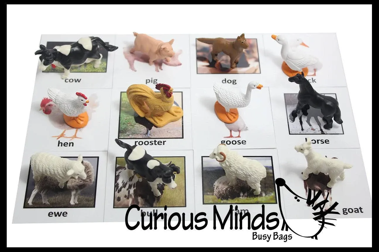 Montessori Animal Match - Miniature Farm Animal Toy Figurines with Matching Cards ...