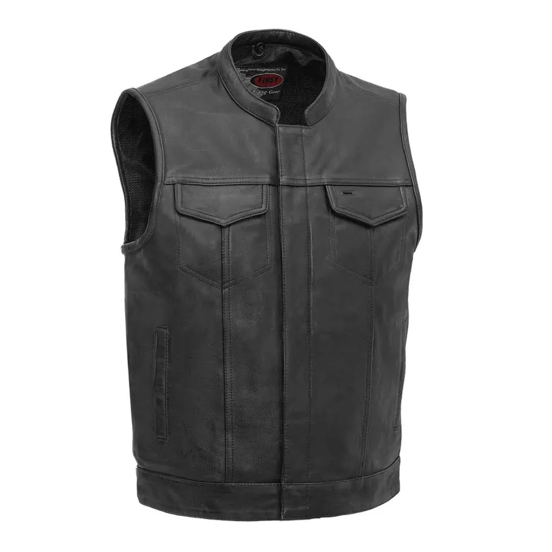 Sharp Shooter - Men's Motorcycle Leather Vest (Black)