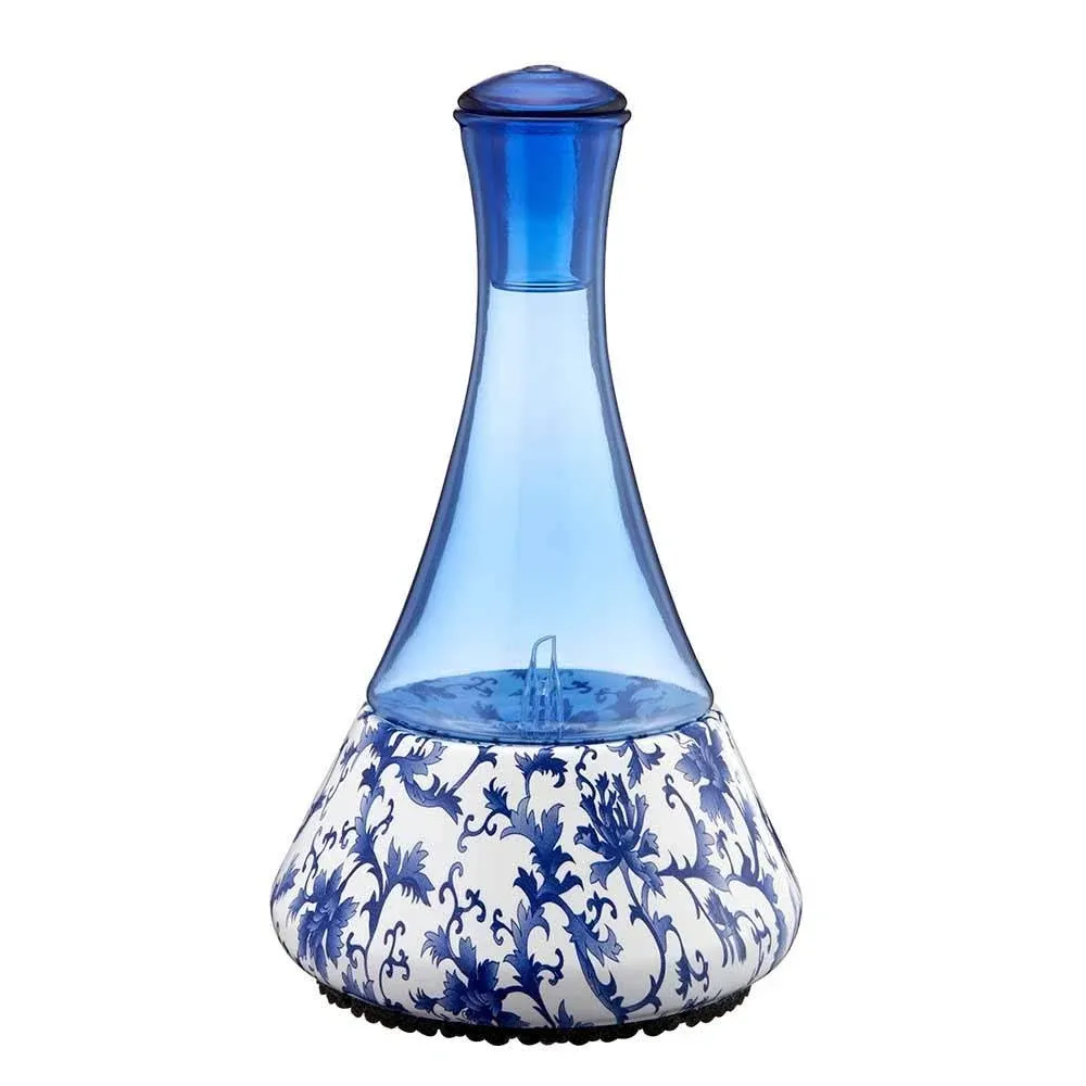 Opulence - Nebulizing Diffuser for Essential Oil/Aromatherapy with Blue Vine Ceramic Base and Blue Hand-Blown Glass with Touch Sensor Light Switch - No Heat, No Water, No Plastic … (Blue Vine)