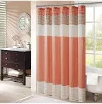 Madison Park Amherst Bathroom Shower Curtain Faux Silk Pieced Striped Modern Microfiber Bath Curtains, 72x72 Inches, Coral