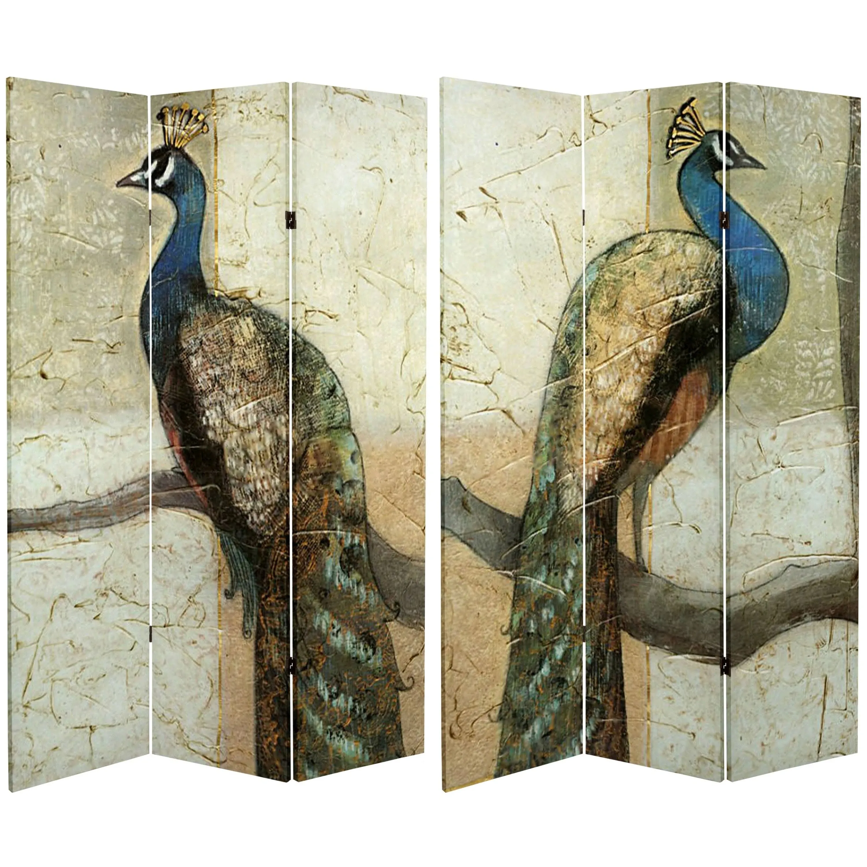 6' Tall Double Sided Peacocks Canvas Room Divider - Tropical - Screens And Room Dividers - by Oriental Furniture | Houzz