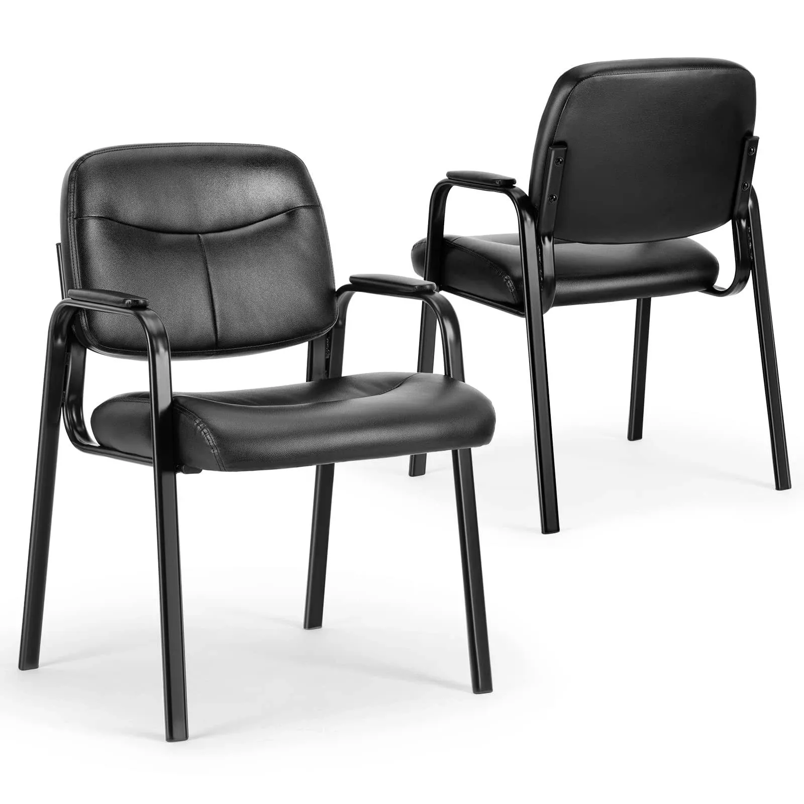 Sweetcrispy Leather Guest Chair Waiting Room Side Chairs - Black 2 Pcs