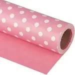 WRAPAHOLIC Reversible Wrapping Paper - Mini Roll - 17 inch x 33 Feet - Pink and Polka Dot Design for Birthday, Holiday, Wedding, Baby Shower