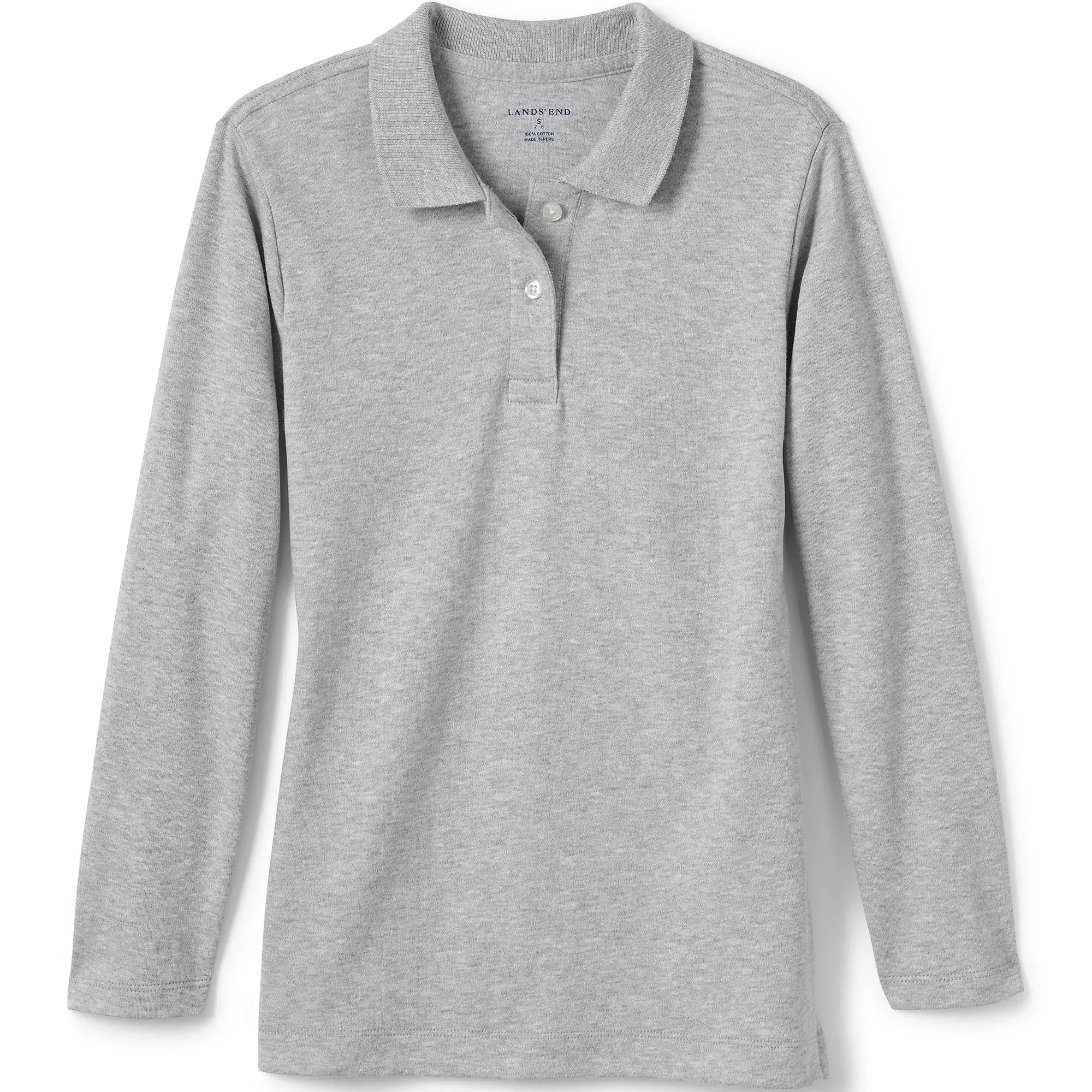 Lands' End School Uniform Girls Long Sleeve Feminine Fit Interlock Polo Shirt - Medium - Gray Heather