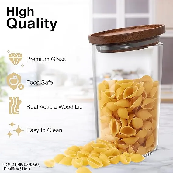 Essos Glass Jars with Wood Lids Set of 4 of 32oz Airtight and Stackable Storage