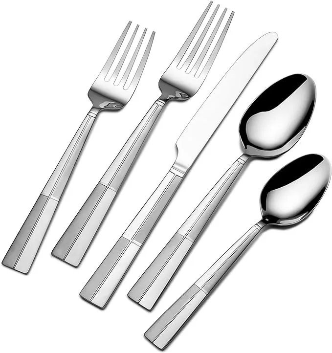 NEW Pfaltzgraff Mirage Frost 45 Piece Stainless Set Flatware Set w/ Caddy