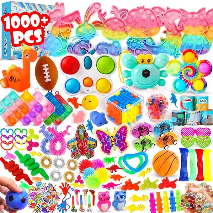 DKZ 1000pcs Fidget Toys Pack Bulk Party Favors for Kids Stocking Stuffers Treasure Box Chest Birthday Party Classroom Carnival