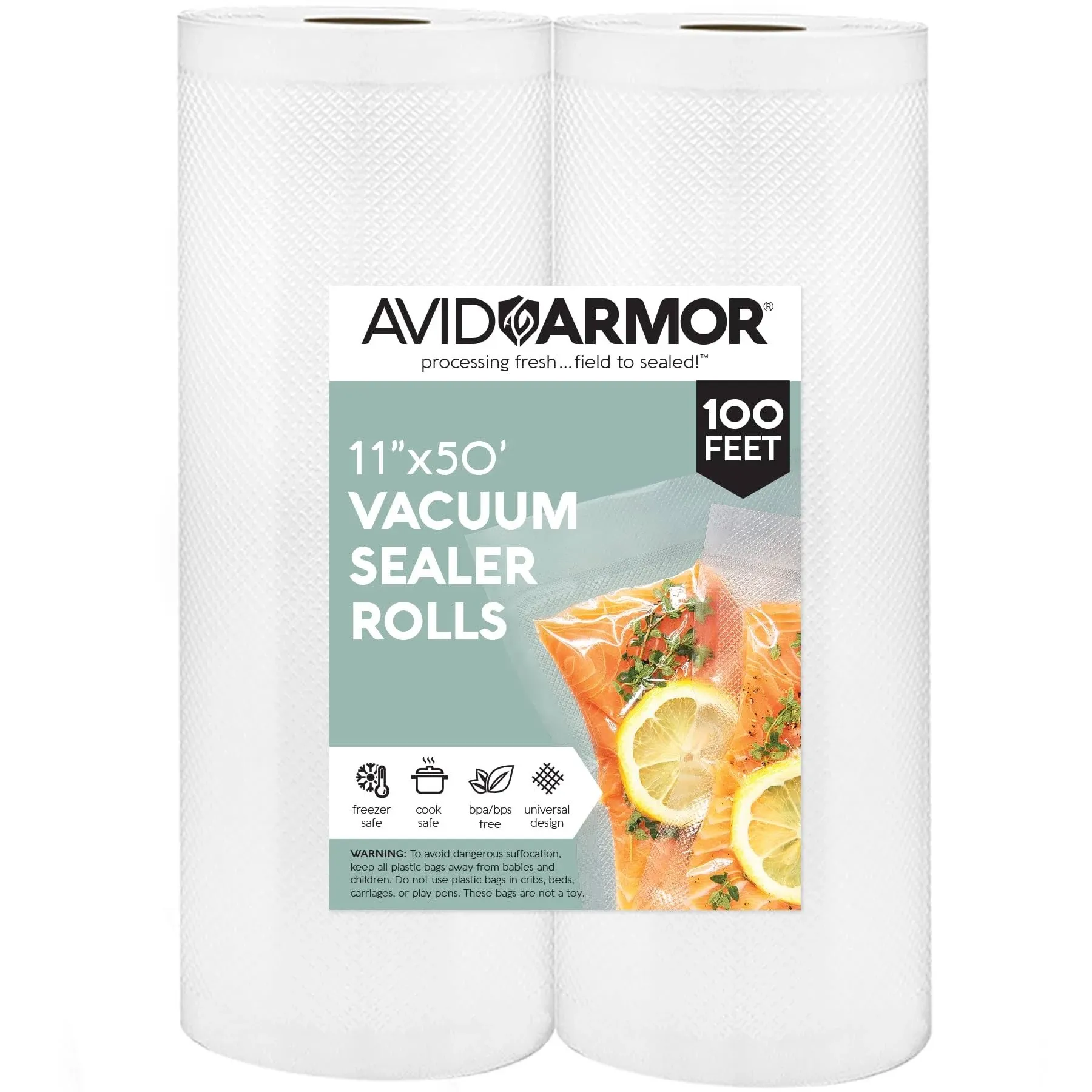 Avid Armor Two 11x50 Heavy-Duty Vacuum Sealer Rolls Easy Cut for Custom Bag