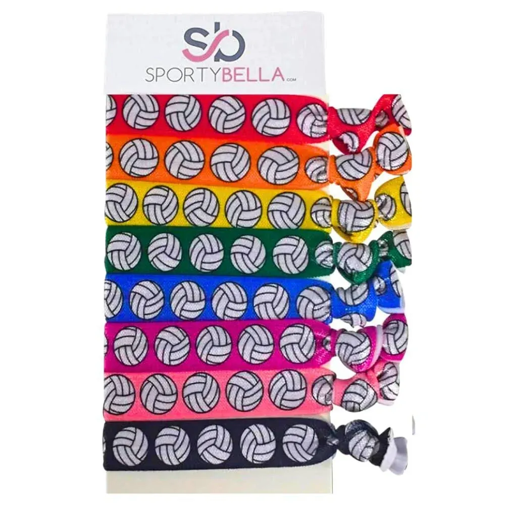 Sportybella Multicolored Volleyball Hair Ties for Girls - No Crease Elastics for Players, 8pcs