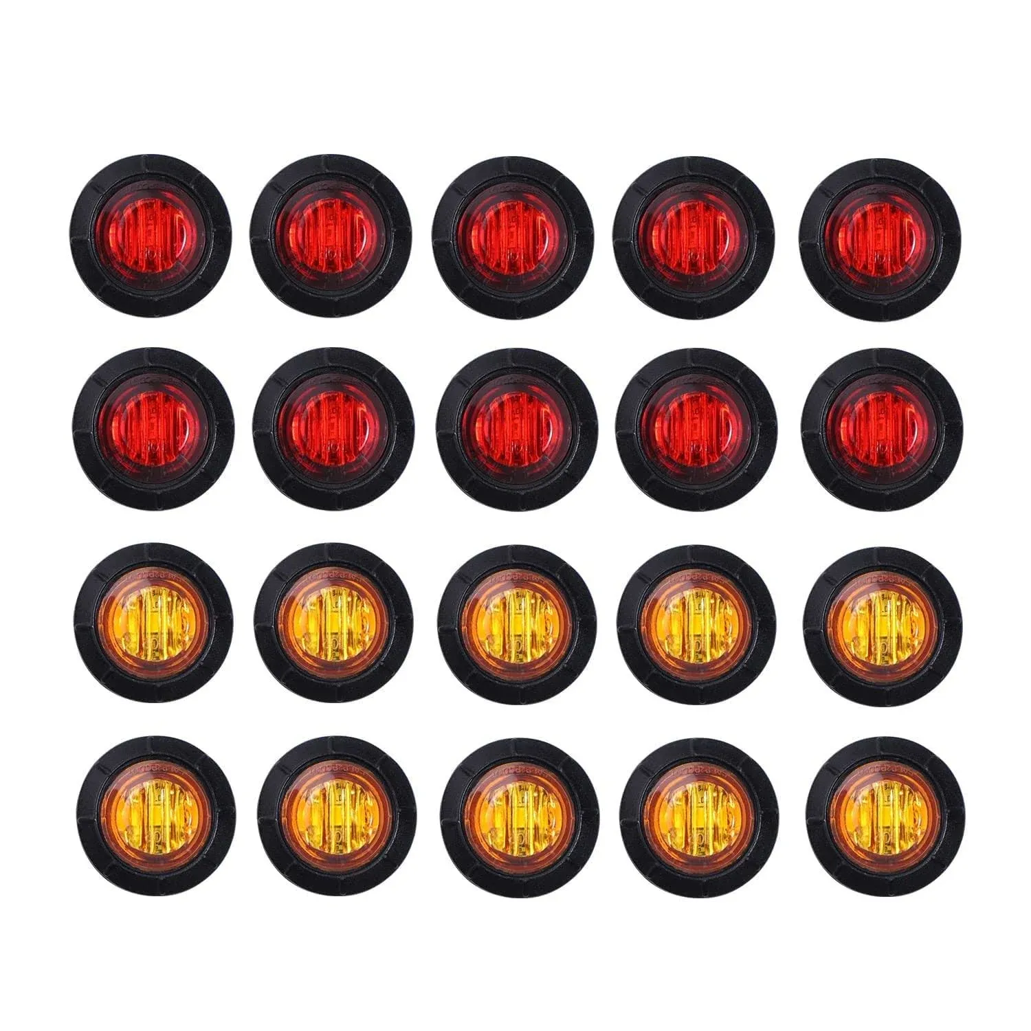 TMH 3/4 Inch Mount 10 Pcs Amber + 10 Pcs Red LED Clearance Bullet Side LED Marke