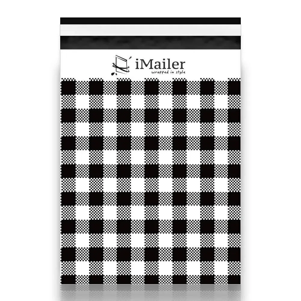 100 Count - 10x13 inch Poly Mailers Black Gingham Plaid Shipping Bags,Mailing Envelope with Self Seal Strip