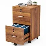 VINGLI 2 Drawer File Cabinet with Lock, Wood Grain Walnut File Cabinet for Lette