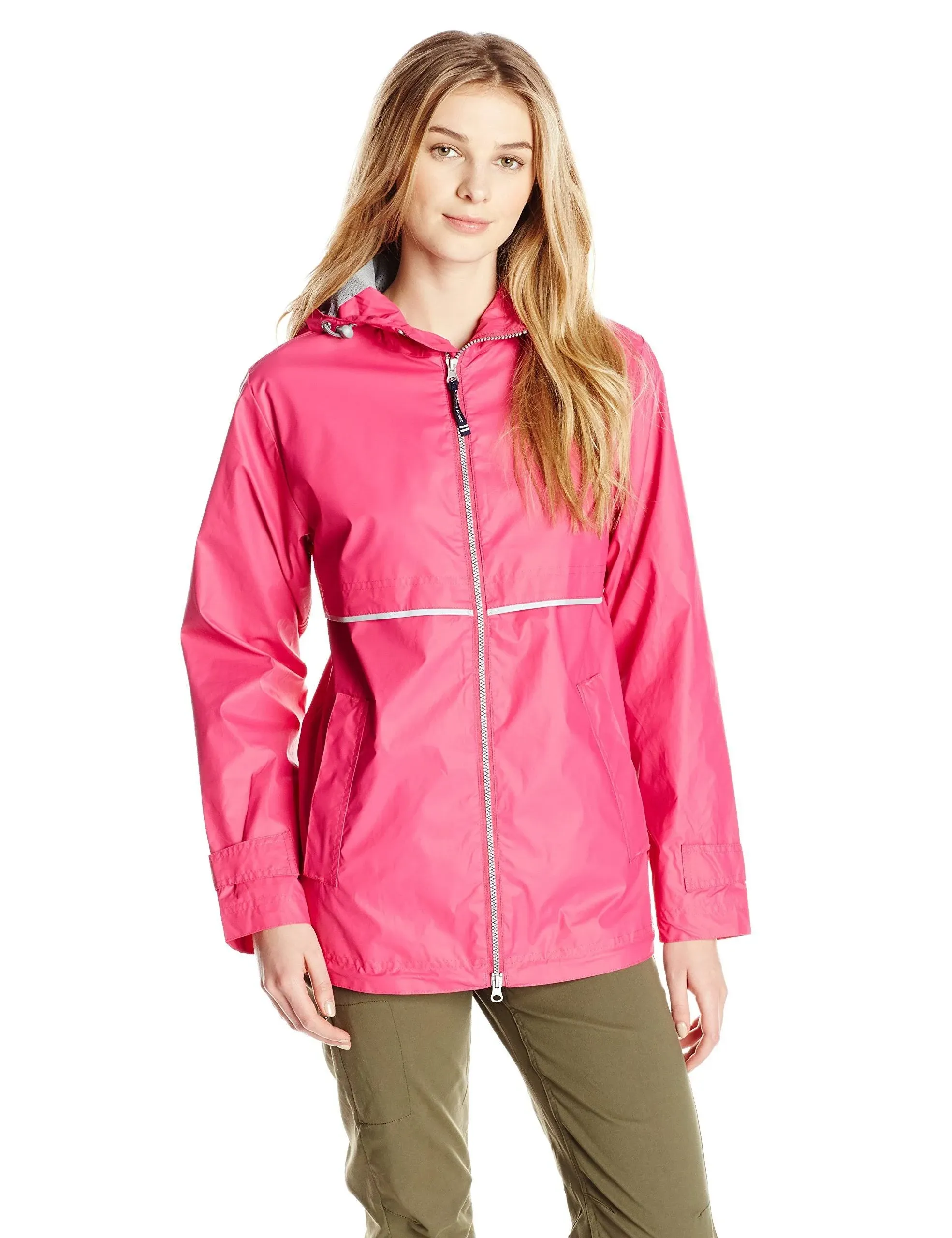 "Charles River Women's Hotpink/Reflective New Englander Rain Jacket"