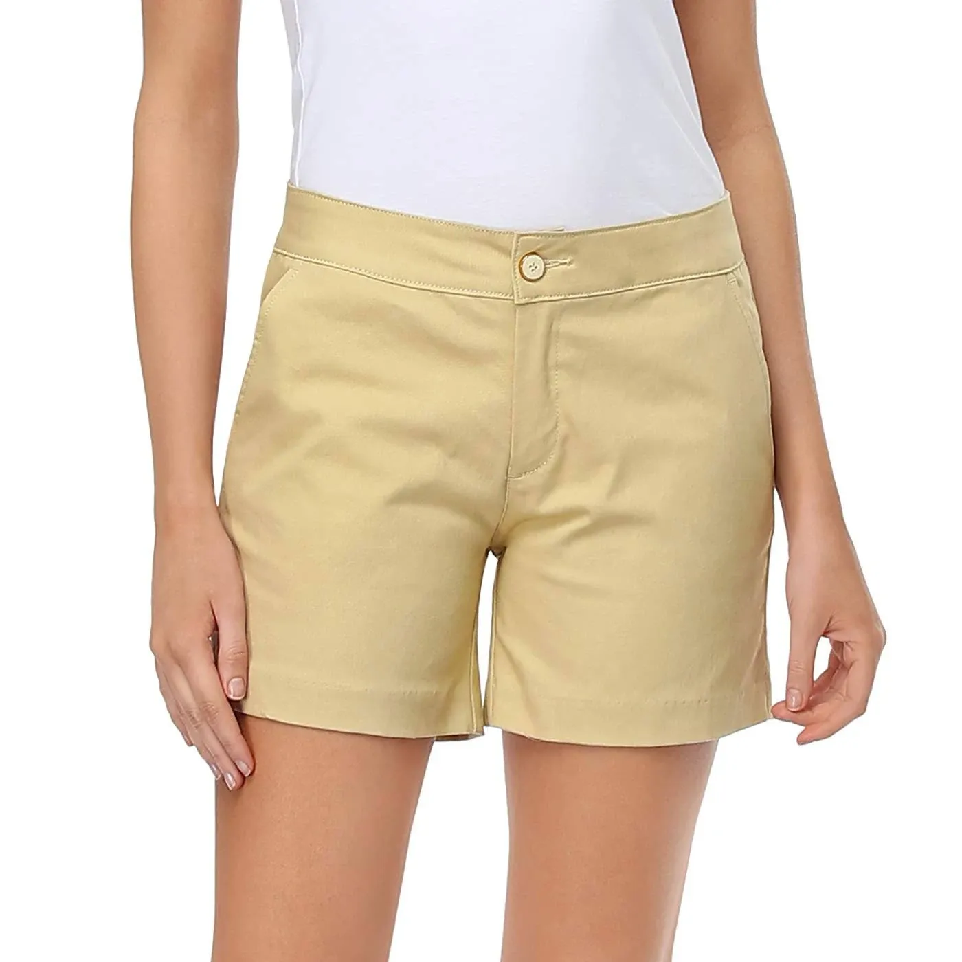 HDE Women Chino Shorts 5" Inseam Summer Shorts Khaki 10-12