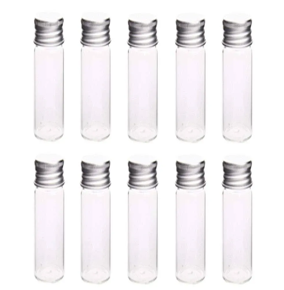 10pcs Glass Sealed Bottle with Screw Aluminum Cap Clear Tiny Empty Sample Vials ...