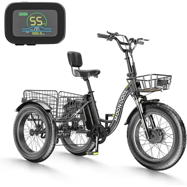 MOONCOOL 24"/26" 350W Motorized Electric Trike, 7 Speed 3 Wheel Electric Bicycle with 36V 10.4Ah Lithium Battery UL Certified, Electric Tricycle for Adults with Rear Basket