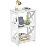 RIIPOO End Bedside Table 3 Tier, White, Bathroom Nightstand Shelf for Small Spaces, Living Room, Office, Dorms