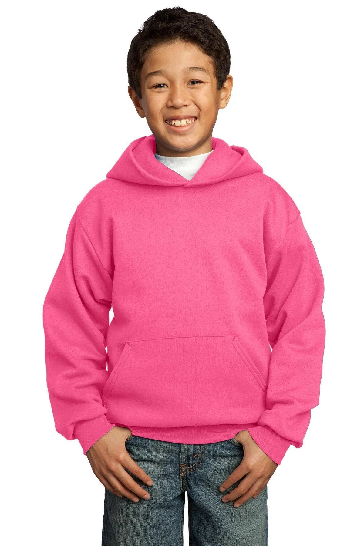 Port & Company PC90YH Youth Core Fleece Pullover Hooded Sweatshirt - Neon Pink - XS