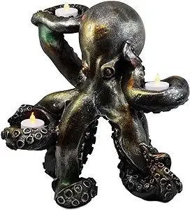 Large Rustic Bronze Deep Ocean Octopus Candle Holder Statue Kraken Sea Monster  | eBay