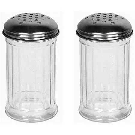 Great Credentials© Set of 2 Multi-Purpose Spice Seasoning Grated Cheese Shaker Retro Dispenser, Glass Jar, Perforated Stainless Steel Lid 12 OZ Each (Perforated Lid)