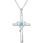 AmorAime 925 Sterling Silver Cross Necklace for Women Men 5A CZ Birthstone Necklaces 14K Gold Plated or Rose Gold Necklace for Festival, Vacation or Holiday