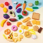 Joyin 50 Pieces Kids Plastic Play Food Toys, Fake Food, Pretend Kitchen Playset, Toddler Imaginative Development Toys, Fun Educational Game