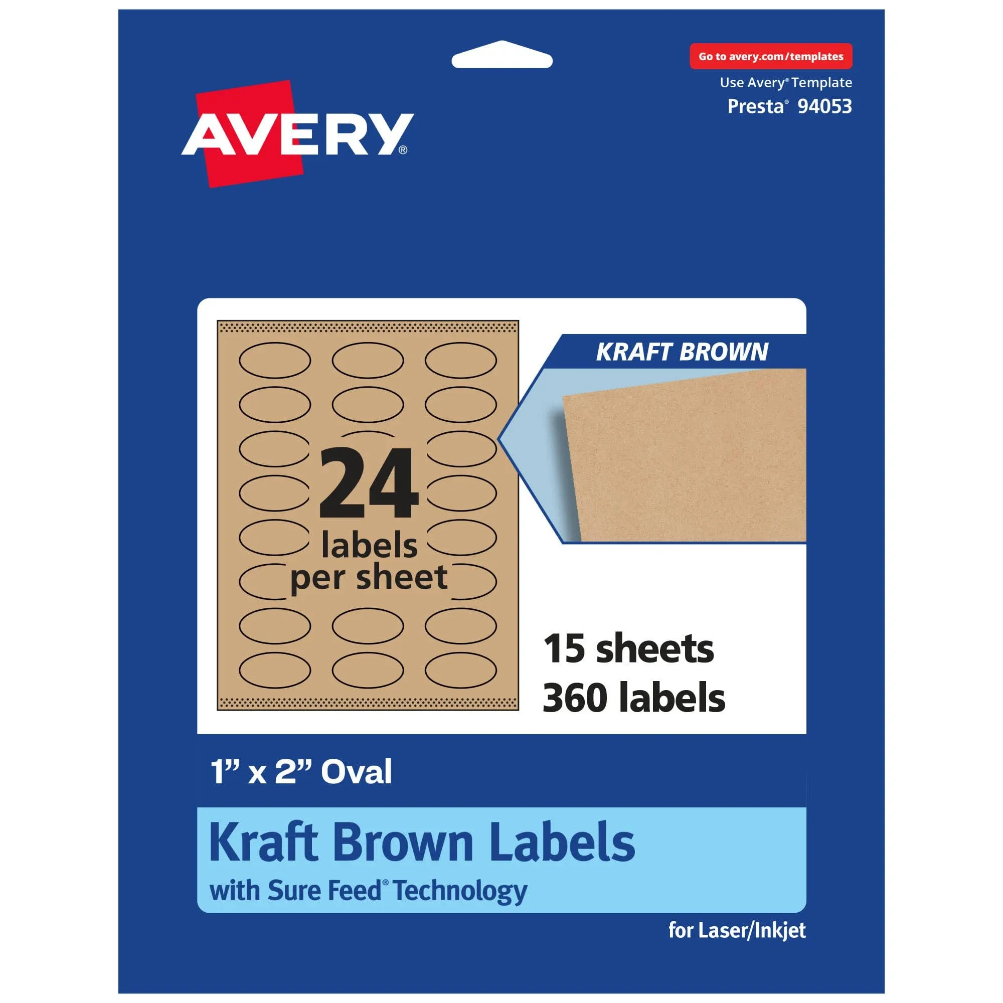 Avery Kraft Brown Oval Labels, 1" x 2", 360 Labels