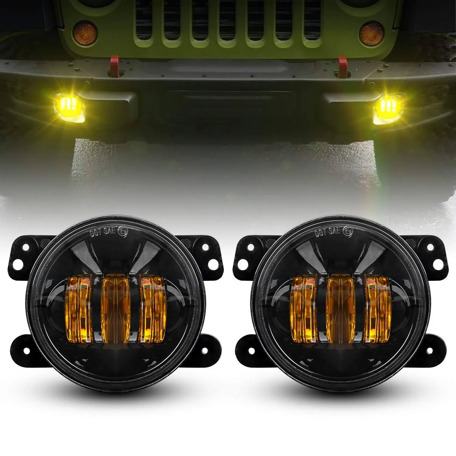 LX-LIGHT 60W Amber 4 inch LED Fog Lights Front Bumper Replacements Fog Lamps for 2007-2018 Wrangler JK Unlimited JK