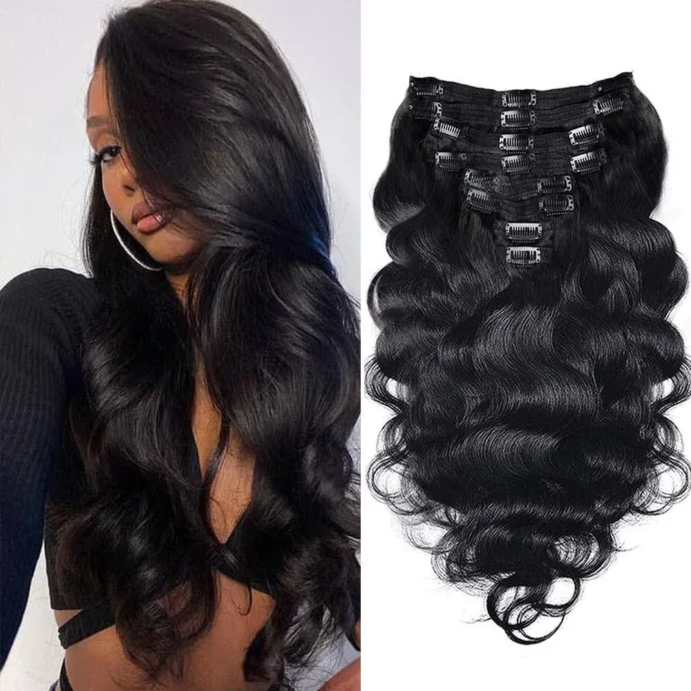 Goulus Body Wave Clip in Hair Extensions for Black Women 8pcs Clip in Human Hair ...