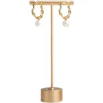 GemeShou Gold Metal Single Pair T Bar Earring Retail Display Stand for Show, Tabletop Jewelry Tower Holder for Girl WomenGold-Round Base Height 13.5C