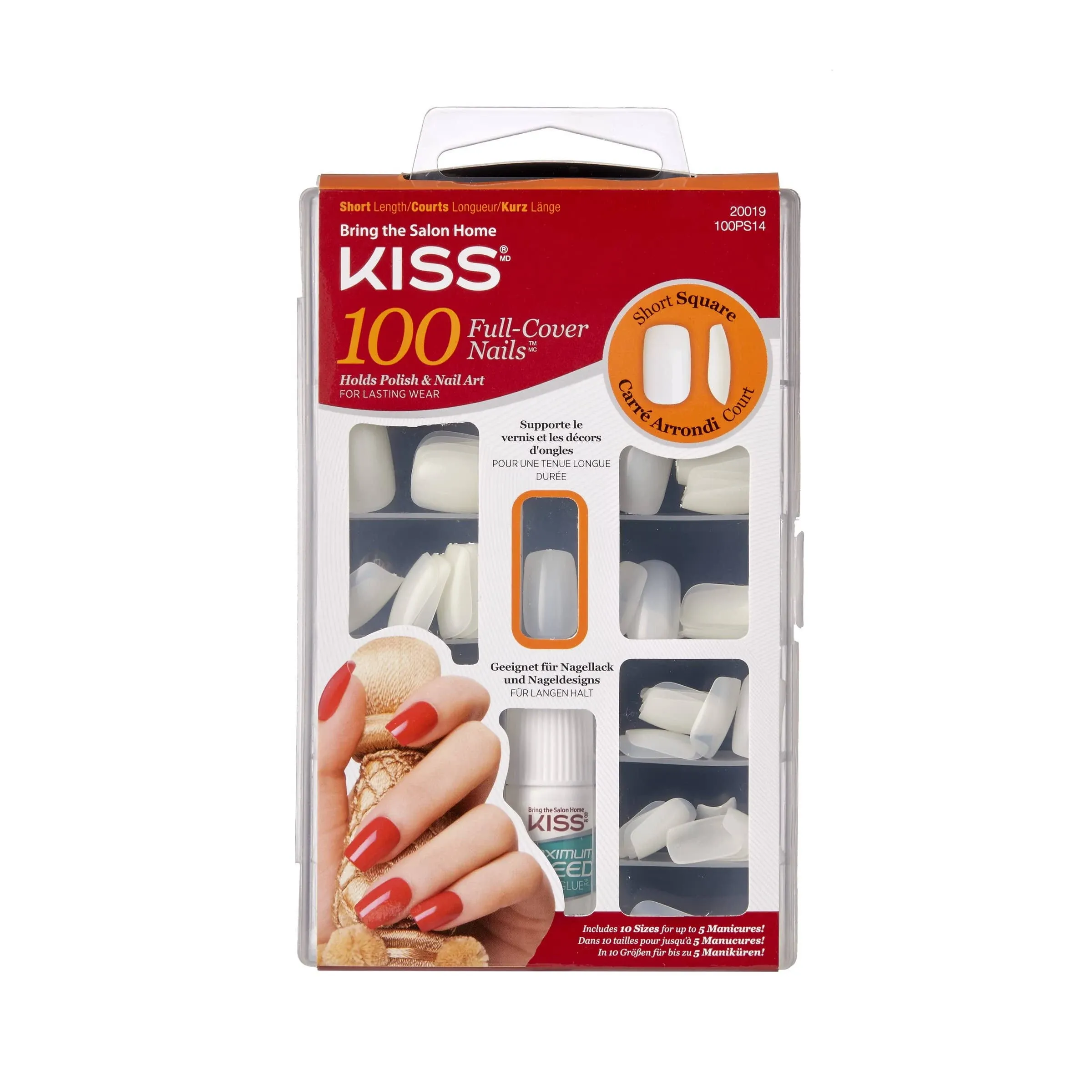 Kiss 100 Full Cover Nails Short Length, Short Square - 1 Set