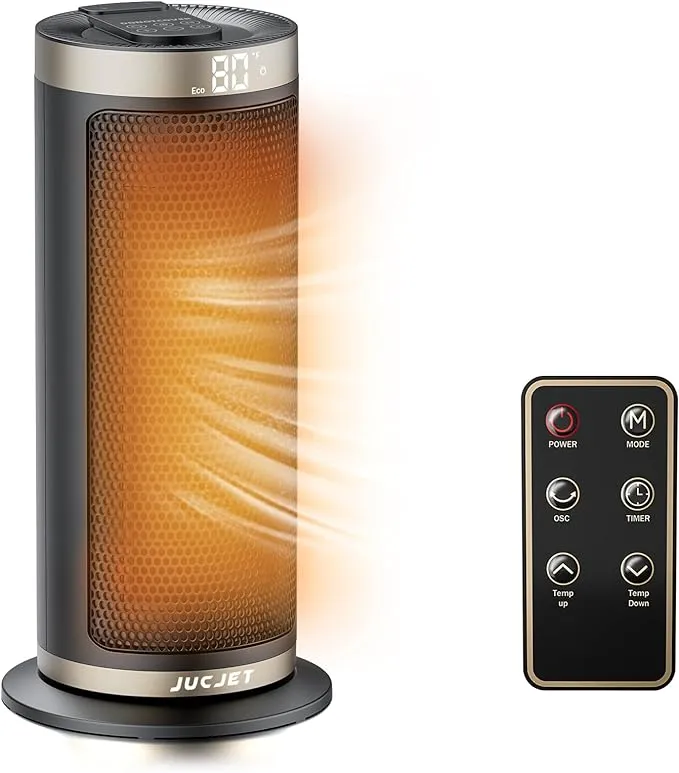 JUCJET Space Heater Heaters for Indoor Use, 1500W PTC Ceramic Space Heater Eco Mode and Fan Mode Portable Heater, Enhanced Version 16 inch, Home Heate