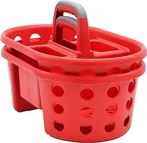 Simplykleen Shower Caddy with Handle 2-Pack Plastic Bathroom Storage Organizer, Red Made in The USA