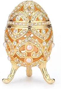 FASALINO Faberge Egg Jewelry Trinket Box with Hinged Classic Hand-Painted ...