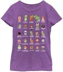 Nintendo Girl's Super Mario Bros Character Guide T-Shirt Purple