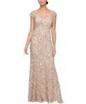 Alex Evenings Soutache Sequin Lace A-Line Gown in Champagne